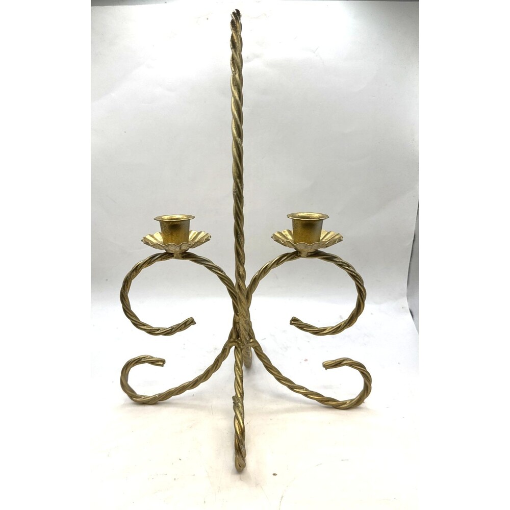 Vtg Brass Twisted Rope Metal Gold Tone Candle Holders centerpiece 12x8